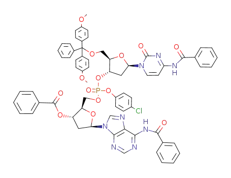 Molecular Structure of 93778-56-4 (Adenosine,N-benzoyl-5'-O-[bis(4-methoxyphenyl)phenylmethyl]-P-(4-chlorophenyl)-2'-deoxycytidylyl-(3'®5')-N-benzoyl-2'-deoxy-,3'-benzoate (9CI))
