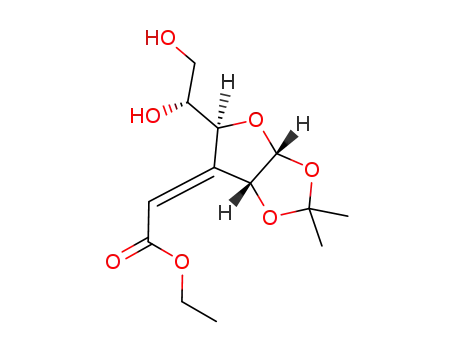 Molecular Structure of 950583-17-2 ((Z)-ethyl 2-((3aR,5S,6aR)-5-((R)-1,2-dihydroxyethyl)-2,2-dimethyltetrahydrofuro[2,3-d][1,3]dioxol-6-ylidene)acetate)