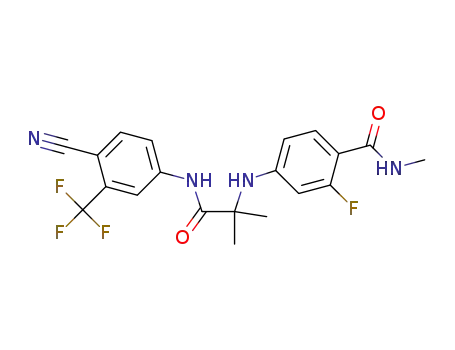 Molecular Structure of 1289942-55-7 (4-[1-(4-cyano-3-trifluoromethyl-phenylcarbamoyl)-1-methyl-ethylamino]-2-fluoro-N-methyl-benzamide)
