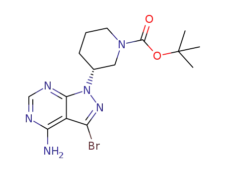 Molecular Structure of 1419223-01-0 (tert-butyl (3R)-3-(4-amino-3-bromo-1H-pyrazolo [3,4-d]pyrimidin-1-yl)piperidine-1-carboxylate)