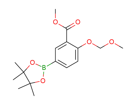 Molecular Structure of 711012-10-1 (2-methoxymethoxy-5-(4,4,5,5-tetramethyl-[1,3,2]dioxaborolan-2-yl)-benzoic acid methyl ester)