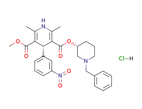 Molecular Structure of 85387-35-5 ((±)-(R*)-2,6-Dimethyl-4-(3-nitrophenyl)-1,4-dihydropyridine-3,5-dicarboxylic acid methyl (R*)-1-benzylpiperidin-3-yl diester hydrochloride)