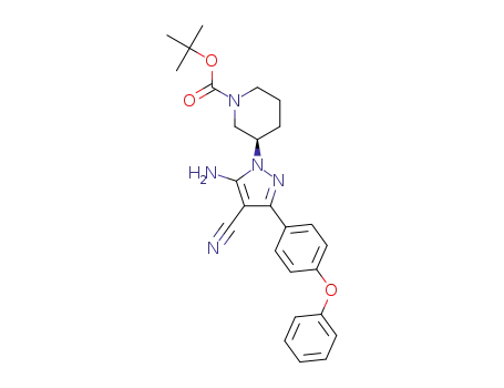 Molecular Structure of 1612774-50-1 ((R)-tert-butyl 3-(5-amino-4-cyano-3-(4-phenoxyphenyl)-1H-pyrazol-1-yl)piperidine-1-carboxylate)