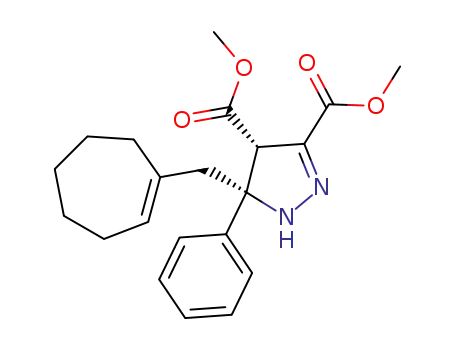 Molecular Structure of 100188-64-5 ((4S,5R)-5-Cyclohept-1-enylmethyl-5-phenyl-4,5-dihydro-1H-pyrazole-3,4-dicarboxylic acid dimethyl ester)