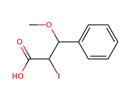 Molecular Structure of 88131-15-1 (Benzenepropanoic acid, a-iodo-b-methoxy-)