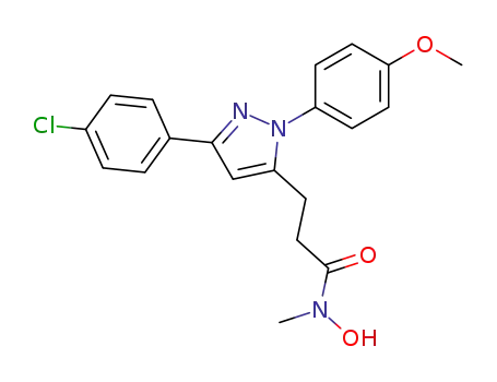 Molecular Structure of 149065-93-0 (3-<3-(4-chlorophenyl)-1-(4-methoxyphenyl)-5-pyrazolyl>-N-hydroxy-N-methylpropanamide)