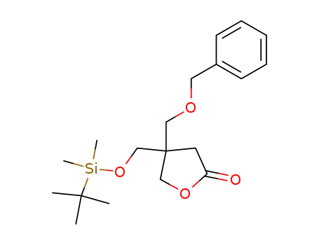 Molecular Structure of 130838-67-4 (4-<(benzyloxy)methyl>-4-<(tert-butyldimethylsiloxy)methyl>tetrahydro-2-furanone)