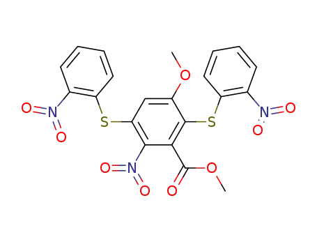 Molecular Structure of 75355-04-3 (methyl 2-nitro-3,6-di(2-nitrophenylthio)-5-methoxybenzoate)