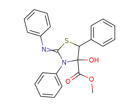 Molecular Structure of 183858-18-6 (4-Thiazolidinecarboxylic acid, 4-hydroxy-3,5-diphenyl-2-(phenylimino)-,
methyl ester)
