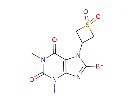 Molecular Structure of 208577-20-2 (8-bromo-1,3-dimethyl-7-(1,1-dioxothietan-3-yl)-3,7-dihydro-1H-pyrine-2,6-dione)