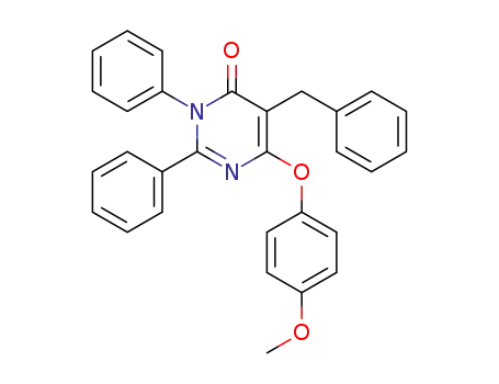 Molecular Structure of 85037-41-8 (5-Benzyl-6-(4-methoxy-phenoxy)-2,3-diphenyl-3H-pyrimidin-4-one)