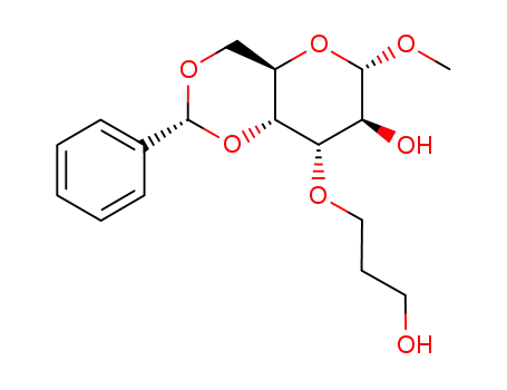 Molecular Structure of 299410-93-8 (methyl 4,6-O-benzylidene-3-O-(3-hydroxypropyl)-α-D-altropyranoside)