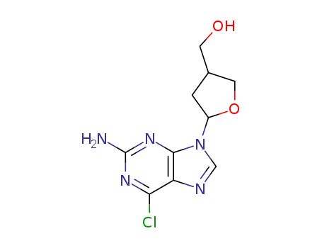 Molecular Structure of 333335-55-0 ([5-(2-amino-6-chloro-purin-9-yl)-tetrahydro-furan-3-yl]-methanol)