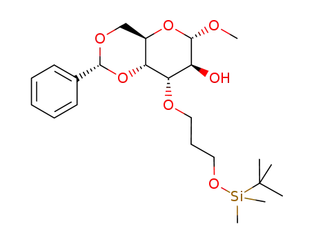 Molecular Structure of 299410-95-0 (methyl 4,6-O-benzylidene-3-O-[3-{(tert-butyldimethylsilyl)oxy}propyl]-α-D-altropyranoside)