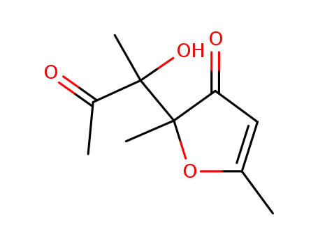 Molecular Structure of 10410-20-5 (2-(1-hydroxy-1-methyl-2-oxopropyl)-2,5-dimethylfuran-3(2H)-one)