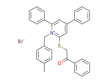 Molecular Structure of 96928-04-0 (1-(4-Methyl-benzyl)-2-(2-oxo-2-phenyl-ethylsulfanyl)-4,6-diphenyl-pyridinium; bromide)