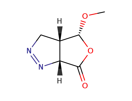 Molecular Structure of 108858-40-8 (6H-Furo[3,4-c]pyrazol-6-one,3,3a,4,6a-tetrahydro-4-methoxy-,(3aR,4S,6aS)-rel-(9CI))