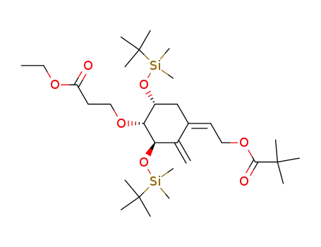 Molecular Structure of 342645-81-2 ([3R-(1Z,3β,4α,5α)]-2-[3,5-bis[(1,1-dimethylethyl)dimethylsilyloxy]-4-[2-(ethoxycarbonyl)ethoxy]-2-methylenecyclohexylidene]ethyl trimethylacetate)