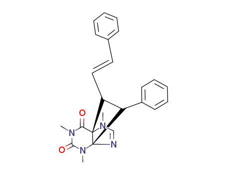 Molecular Structure of 79246-59-6 (3,4,5,7-Tetrahydro-1,3,7-trimethyl-10-syn-phenyl-11-anti-(trans-2-phenylethenyl)-4,5-ethano-1H-purin-2,6-dion)
