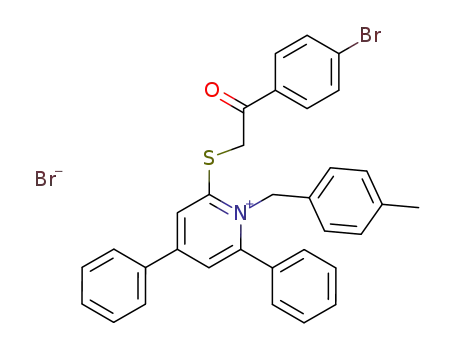 Molecular Structure of 96928-05-1 (2-[2-(4-Bromo-phenyl)-2-oxo-ethylsulfanyl]-1-(4-methyl-benzyl)-4,6-diphenyl-pyridinium; bromide)