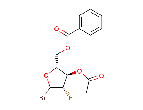 Molecular Structure of 56632-81-6 (1,3-di-O-acetyl-5-O-benzoyl-2-deoxy-2-fluoro-D-arabinofuranosyl bromide)