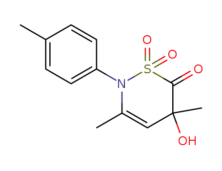 Molecular Structure of 63650-76-0 (6H-1,2-Thiazin-6-one,
2,5-dihydro-5-hydroxy-3,5-dimethyl-2-(4-methylphenyl)-, 1,1-dioxide)