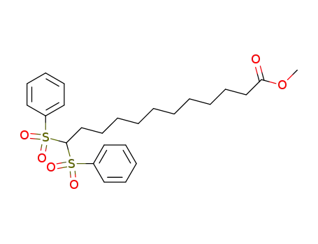 Molecular Structure of 121942-38-9 (12,12-Bis-benzenesulfonyl-dodecanoic acid methyl ester)