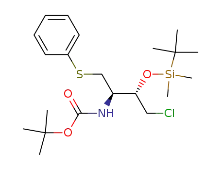 Molecular Structure of 357604-39-8 ((3S)-t-butyldimethylsilyloxy-(2R)-(t-butyloxycarbonyl)amino-4-chloro-1-phenylthiobutane)