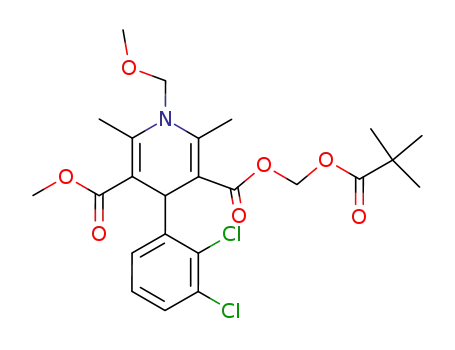 Molecular Structure of 138279-25-1 (3,5-Pyridinedicarboxylic acid,
4-(2,3-dichlorophenyl)-1,4-dihydro-1-(methoxymethyl)-2,6-dimethyl-,
(2,2-dimethyl-1-oxopropoxy)methyl methyl ester)