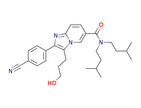 Molecular Structure of 1064662-31-2 (2-(4-Cyano-phenyl)-3-(3-hydroxy-propyl)-imidazo[1,2-a]pyridine-6-carboxylic acid bis-(3-methyl-butyl)-amide)