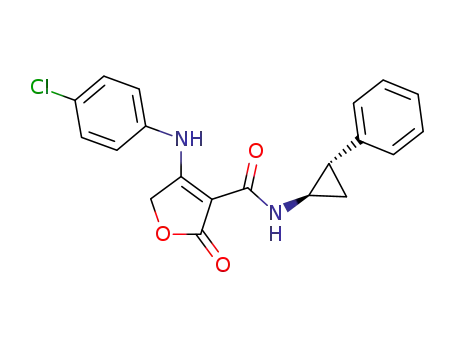 Molecular Structure of 106212-50-4 (3-Furancarboxamide,
4-[(4-chlorophenyl)amino]-2,5-dihydro-2-oxo-N-(2-phenylcyclopropyl)-,
trans-)