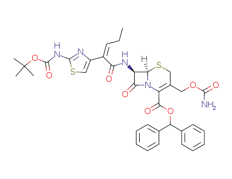 diphenylmethyl 7β-<(Z)-2-(2-tert-butoxycarbonylaminothiazol-4-yl)-2-pentenoylamino>-3-carbamoyloxymethyl-3-cephem-4-carboxylate