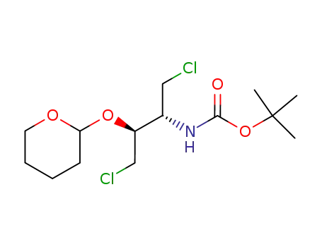 Molecular Structure of 357604-36-5 ([(1R,2S)-3-Chloro-1-chloromethyl-2-(tetrahydro-pyran-2-yloxy)-propyl]-carbamic acid tert-butyl ester)