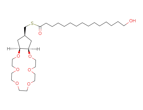 Molecular Structure of 77744-39-9 (15-Hydroxy-pentadecanethioic acid S-[(2R,3aR,19aS)-1-(tetradecahydro-4,7,10,13,16,19-hexaoxa-cyclopentacyclooctadecen-2-yl)methyl] ester)