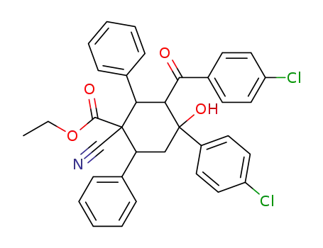 Molecular Structure of 83624-74-2 (Cyclohexanecarboxylic acid,
3-(4-chlorobenzoyl)-4-(4-chlorophenyl)-1-cyano-4-hydroxy-2,6-diphenyl-,
ethyl ester)