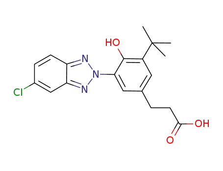 Molecular Structure of 83573-67-5 (3-(5-Chloro-2H-benzotriazol-2-yl)-5-(1,1-dimethyl-ethyl)-4-hydroxybenzenepropanoic Acid)