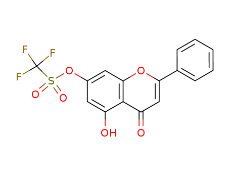 Molecular Structure of 109586-45-0 (trifluoromethanesulfonic acid 5-hydroxy-4-oxo-2-phenyl-4H-chromen-7-yl ester)