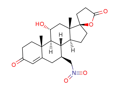 Molecular Structure of 1398078-09-5 (11β,17β-dihydroxy-7β-nitromethyl-pregna-4-en-3-one-21-carboxylic acid, γ-lactone)