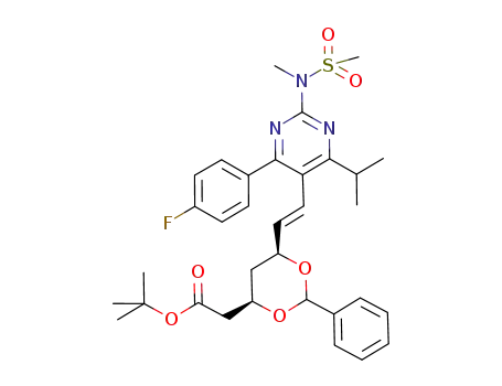 Molecular Structure of 1235588-97-2 (tert-butyl 2-((4R,6S)-6-((E)-2-(4-(4-fluorophenyl)-6-isopropyl-2-(N-methylmethylsulfonamido)pyrimidin-5-yl)vinyl)-2-phenyl-1,3-dioxan-4-yl)acetate)