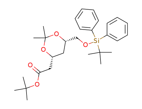 Molecular Structure of 124655-08-9 (tert-butyl 2-((4R,6S)-6-((tert-butyldiphenylsilyloxy)methyl)-2,2-dimethyl-1,3-dioxan-4-yl)acetate)