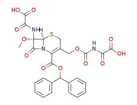 Molecular Structure of 68318-53-6 ((6<i>R</i>)-7<i>t</i>-hydroxyoxalylamino-3-(hydroxyoxalylcarbamoyloxy-methyl)-7<i>c</i>-methoxy-8-oxo-(6<i>r</i><i>H</i>)-5-thia-1-aza-bicyclo[4.2.0]oct-2-ene-2-carboxylic acid benzhydryl ester)