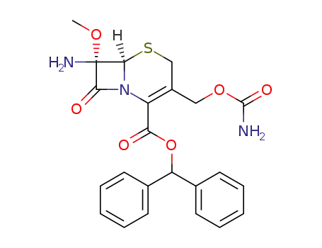Molecular Structure of 52390-38-2 (diphenylmethyl (6R, 7S)-7-amino-7-methoxy-3-carbamoyloxymethyl-3-cephem-4-carboxylate)