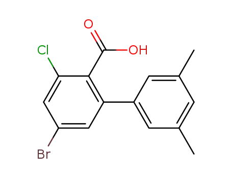Molecular Structure of 1344681-59-9 (5-bromo-3-chloro-3',5'-dimethyl-[1,1'-biphenyl]-2-carboxylic acid)