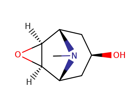 Molecular Structure of 498-46-4 ((1α,2β,4β,5α)-9-Methyl-3-oxa-9-azatricyclo[3.3.1.02,4]nonan-7α-ol)