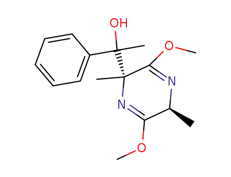 Molecular Structure of 72953-34-5 (1-((2R,5S)-3,6-Dimethoxy-2,5-dimethyl-2,5-dihydro-pyrazin-2-yl)-1-phenyl-ethanol)