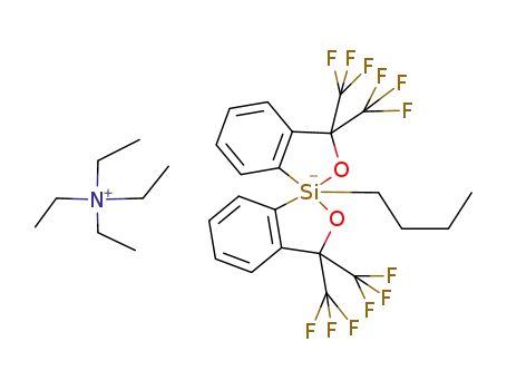 Molecular Structure of 97878-04-1 (tetraethylammonium bis<α,α-bis(trifluorometyl)benzenemethanolato(2-)-C<sup>2</sup>,O>-n-butylsilicate(1-))