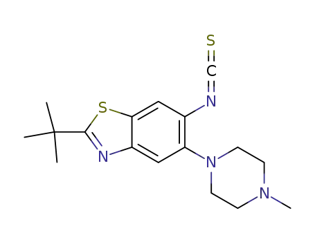 Molecular Structure of 104079-76-7 (Benzothiazole,
2-(1,1-dimethylethyl)-6-isothiocyanato-5-(4-methyl-1-piperazinyl)-)