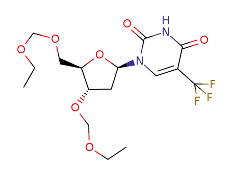 Molecular Structure of 93298-60-3 (1-((2R,4S,5R)-4-Ethoxymethoxy-5-ethoxymethoxymethyl-tetrahydro-furan-2-yl)-5-trifluoromethyl-1H-pyrimidine-2,4-dione)