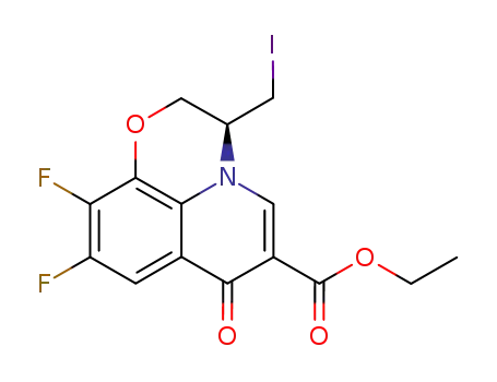 Molecular Structure of 113472-54-1 ((-)-ethyl 9,10-difluoro-2,3-dihydro-3-iodomethyl-7-oxo-7H-pyrido<1,2,3-de><1,4>benzoxazine-6-carboxylate)