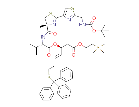 Molecular Structure of 1043577-34-9 ((S,E)-2-(trimethylsilyl)ethyl 3-(((S)-2-((R)-2'-(((tert-butoxycarbonyl)amino)methyl)-4-methyl-4,5-dihydro[2,4'-bithiazole]-4-carboxamido)-3-methylbutanoyl)oxy)-7-(tritylthio)hept-4-enoate)